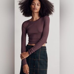 Fine Ribbed Supercrop Crewneck Long-Sleeve Tee muted plum EUC large